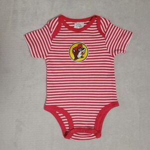 NWOT Buc -ees One Piece Baby Infant Romper 9m Red Stripe Beaver